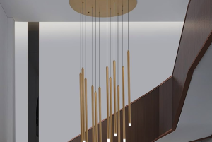 Diseño de iluminación de araña de níquel cepillado para escaleras